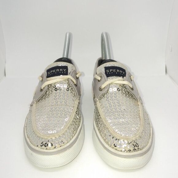 Sperry‎ Top Sider Bahama Silver Sequin Boat Shoes Women's Size 5.5 M Silv… - Picture 4 of 8